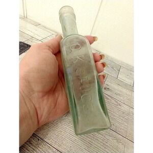 Antique "OK Sauce" Bottle Aqua Clear Glass Barn Find 6.75" Chelsea Embossed (F8)